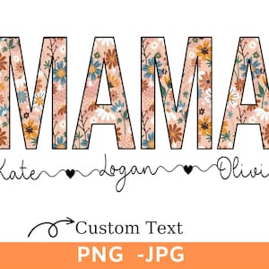 Mama Floral Shirt, Personalized Mom Shirt With Kids Names, Gift For Mom, Mother&#39;s Day Shirt, Custom Kid&#39;s Names Mom Shirt, Retro Mama Shirt