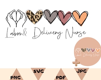 Diseño de camiseta de enfermera de parto y alumbramiento, corazones, L&D RN PNG SVG (descarga digital)