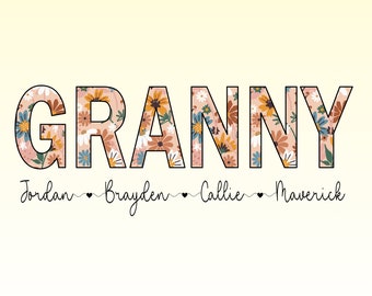 Floral Granny Shirt PNG SVG, Custom Grandchild Names (Digital Download)