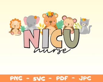 Enfermera de la UCIN con animales PNG SVG: Camiseta de enfermera pediátrica (descarga digital)