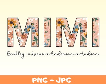 Personalized Mimi Floral Shirt Design: Custom Grandchild Names (PNG SVG)