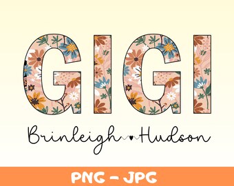 Camisa floral Gigi PNG SVG: Nombres personalizados para nietos (descarga digital)