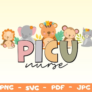 PICU Nurse Png Svg,Picu Nurse Png Svg,Pediatric Nurse Shirt with Animals Png,Peds Nurse SVG,,Pediatrics Nurse Gift Png,Pedi Er Nurse Svg