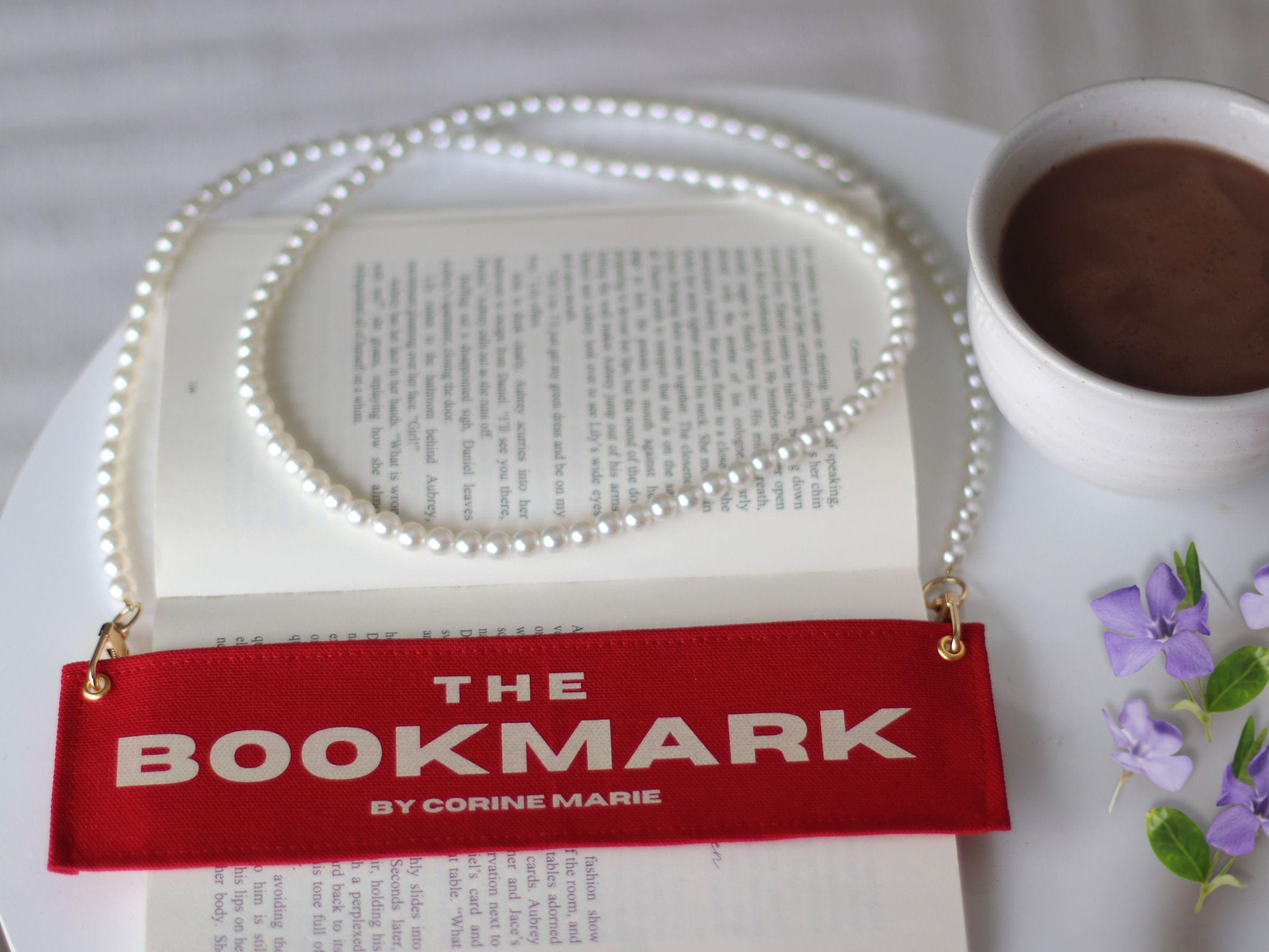 Crimson and Cream Bookmark with Detachable Handle, Book Carrier, Bookmark Purse, Booklover's Gift