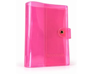 Neon Pink Book Rain Jacket: Clear Protective Book Cover with Snap Closure