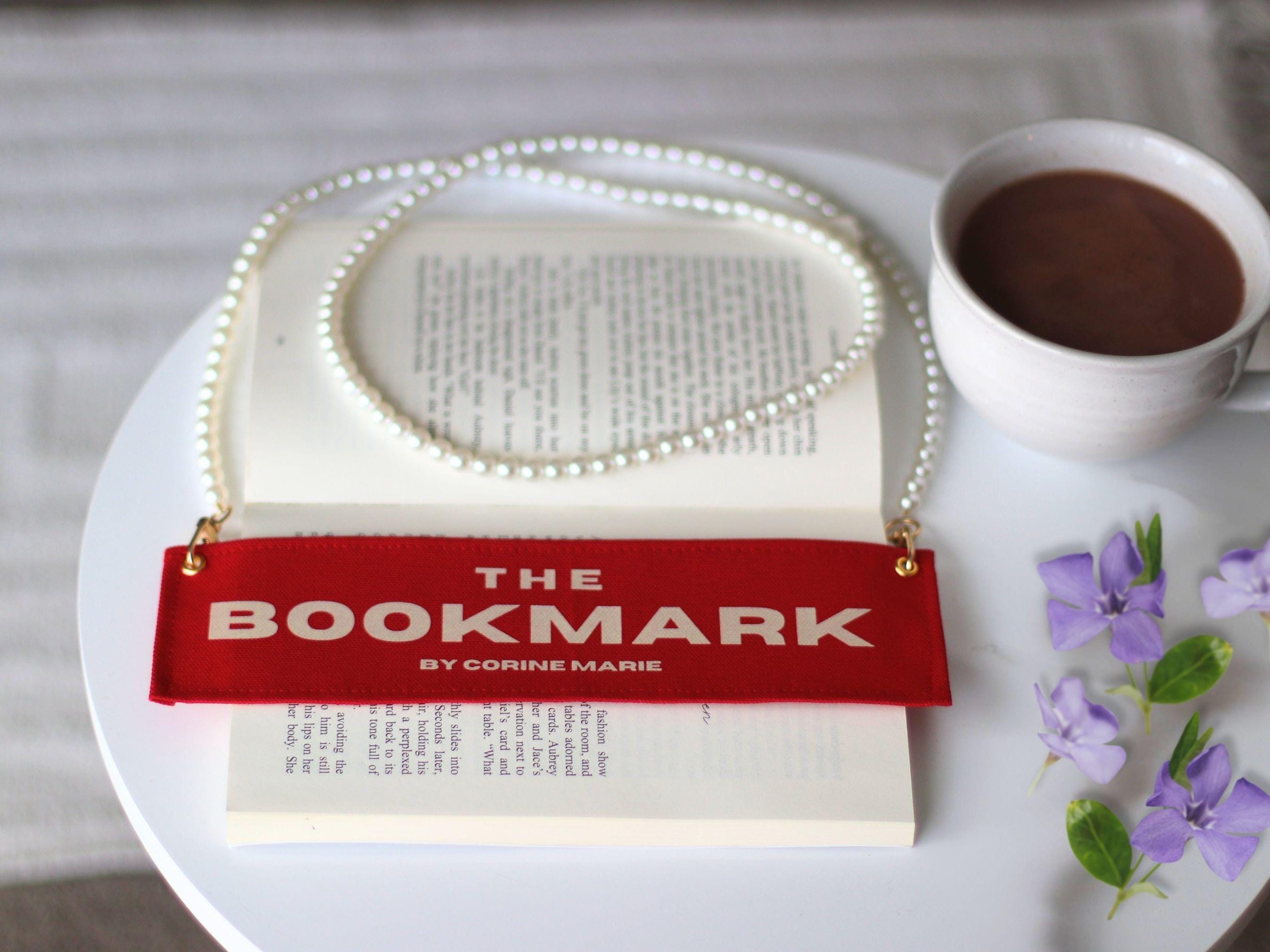 Crimson and Cream Bookmark with Detachable Handle, Book Carrier, Bookmark Purse, Booklover's Gift