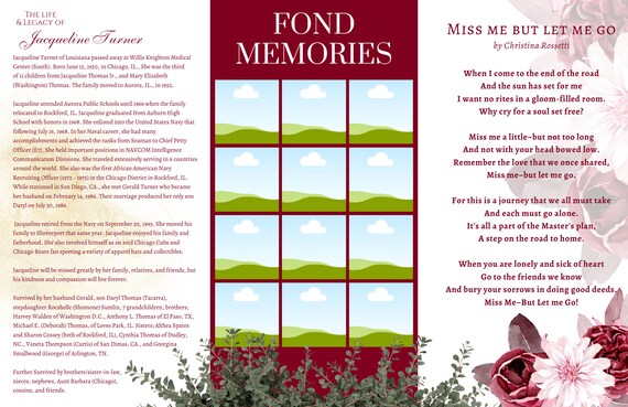 Tri-fold Funeral Program Design | Burgundy and Gold Obituary