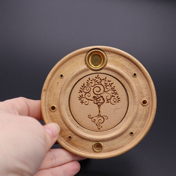 Porte encens, brûleurs encens en bois, pour cônes/bâtons, motif lotus, arbre de vie OM, fleur de vie zen méditation bien-être détente