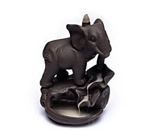 Ceramic incense burner fountain waterfall smoke elephant zen atmosphere relaxation serenity well-being relaxation meditation purification