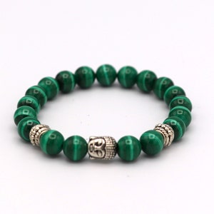 8mm malachite bracelets, Buddha head, chronic pain, osteoarthritis, arthritis, tendonitis, heart opening, absorbs negative energies