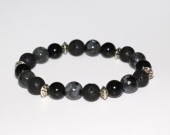 Larvikite bracelets 8 and 10mm and with lava, natural stone, protection, prurification, calms, soothes, black labradorite