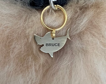 Engraved SHARK Personalized Custom Pet ID Tags for Dogs and Cats in Solid Brass 1/2 5/8ths 3/4ths 1 inch 1.25 inch .75