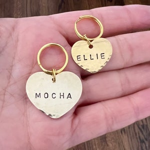 Hand Stamped ENGRAVED HEART Personalized Custom Pet ID Tags for Dogs and Cats in Solid Brass 1/2 5/8ths 3/4ths 1 inch 1.25 inch .75