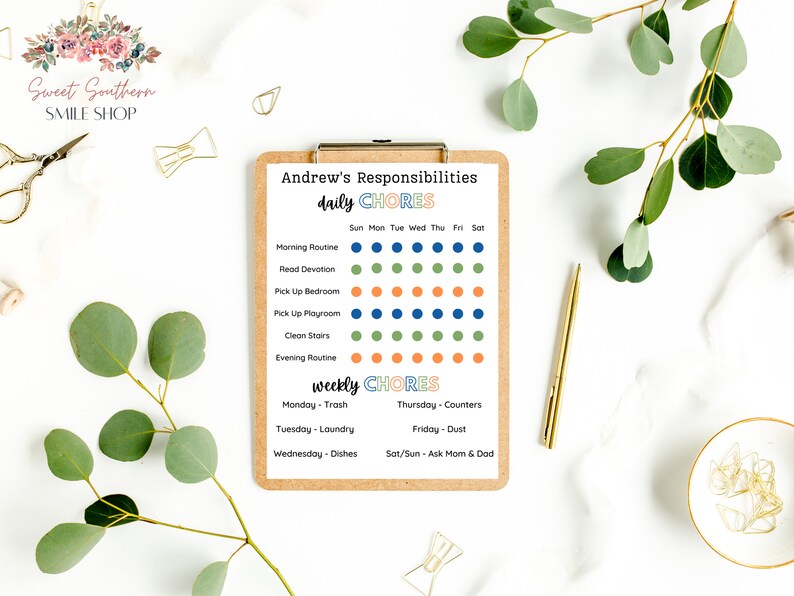 Chore Chart for Kids, Editable, Instant Download, Chore Chart and ...