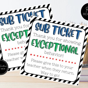 Sub Ticket, Sub Ticket Printable, Elternmitteilung, Ersatzlehrer, Lehrerressourcen