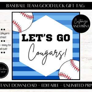 Baseball Good Luck Tags, Baseball Snack Bag Tags, Baseball Team Favor Tags, Baseball Let's Go Team Tags