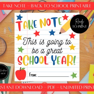 Take Note Back to school gift tag Printable, Take note tag, Student classroom gift, Meet the teacher gift tag