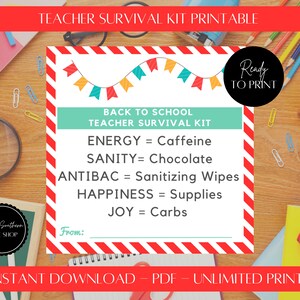 Back to School, Teacher Survival Kit, Teacher gift tag, Back to School for Teacher, Meet the teacher