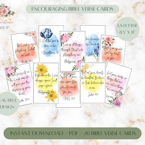 Printable Motivational Bible Verse Cards, Scripture cards, Memory Verse Cards, Encouraging Bible Verse Cards, Watercolor Bible verse cards