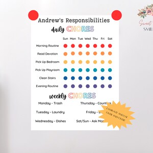 Chore Chart for Kids, Editable, Instant Download, Chore Chart and ...