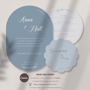 Wedding Invitation Suite Boho Invitation Set Modern Arch Wedding Invite Blue Double Arch Invite Suite Template Canva Wedding Template MF0006