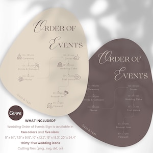 Wedding Order of Events Sign Boho Wedding itinerary Sign Modern Pebble Wedding Events Sign Template Canva Wedding Template MF0004