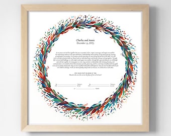 Modern Ketubah, Watercolor, Customize for Reform or Interfaith Jewish Wedding Vows