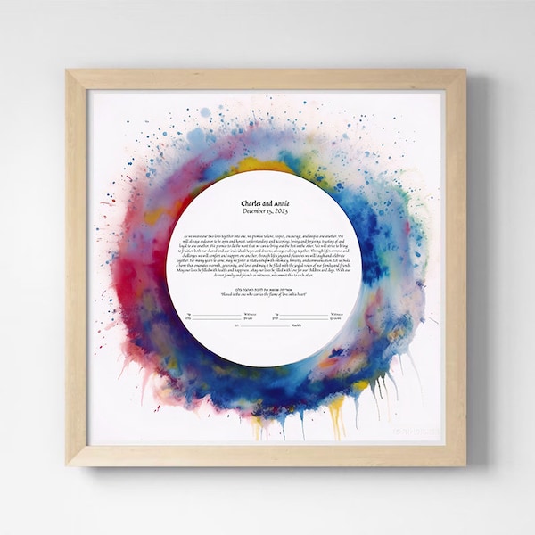 Modern Ketubah, Watercolor, Customize for Reform or Interfaith Jewish Wedding Vows