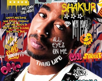 Rapper 2PAC - Rapper Poster - Portrait Graffiti Art Poster Digital Download