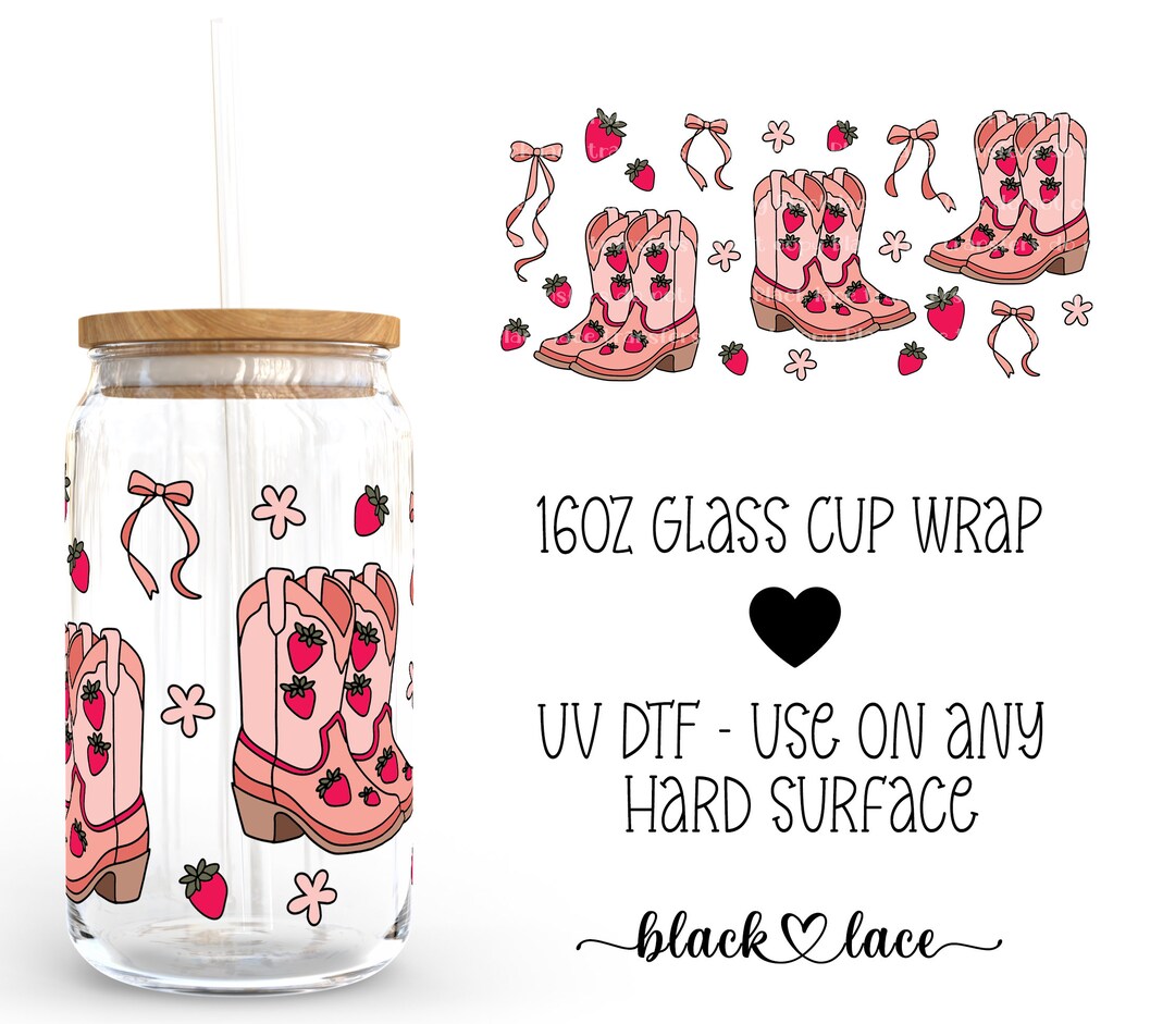 UV DTF Cup Wrap | Libby Beer Can Glass 16oz | Strawberry Boots | - Etsy