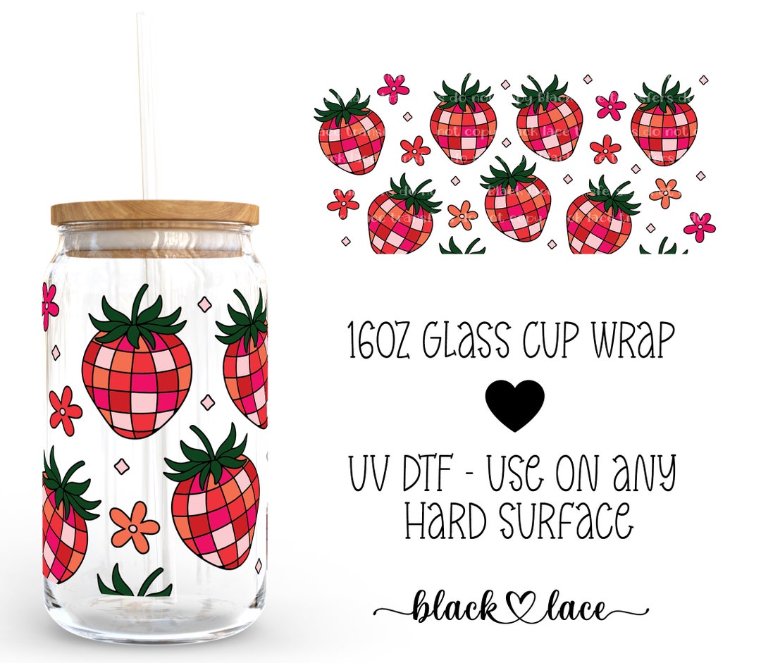 UV DTF Cup Wrap | Libby Beer Can Glass 16oz | Strawberry Disco | - Etsy