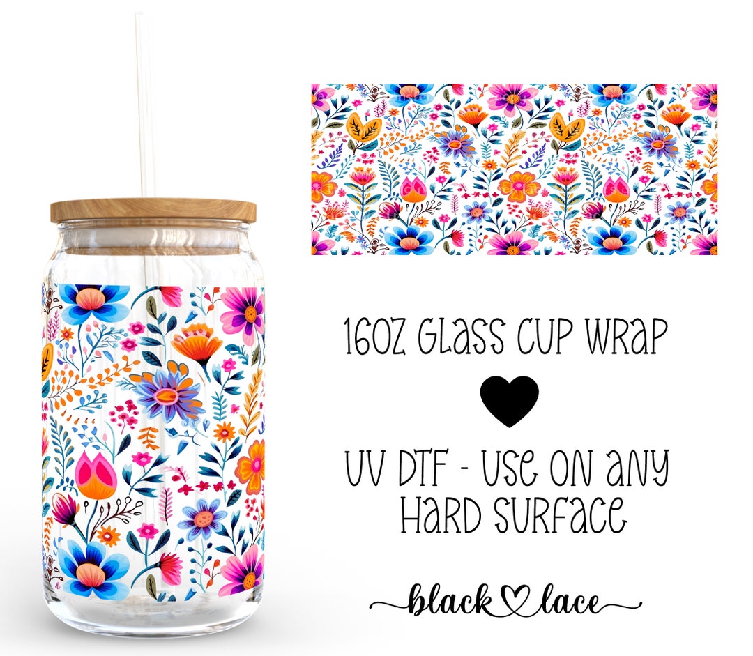 UV DTF Cup Wrap | Libby Beer Can Glass 16oz | Vibrant Florals | - Etsy