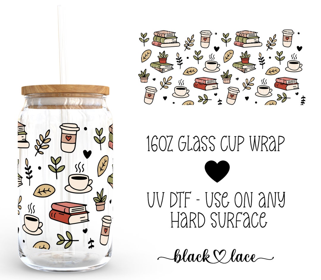 UV DTF Cup Wrap | Libby Beer Can Glass 16oz | Books and Coffee | - Etsy
