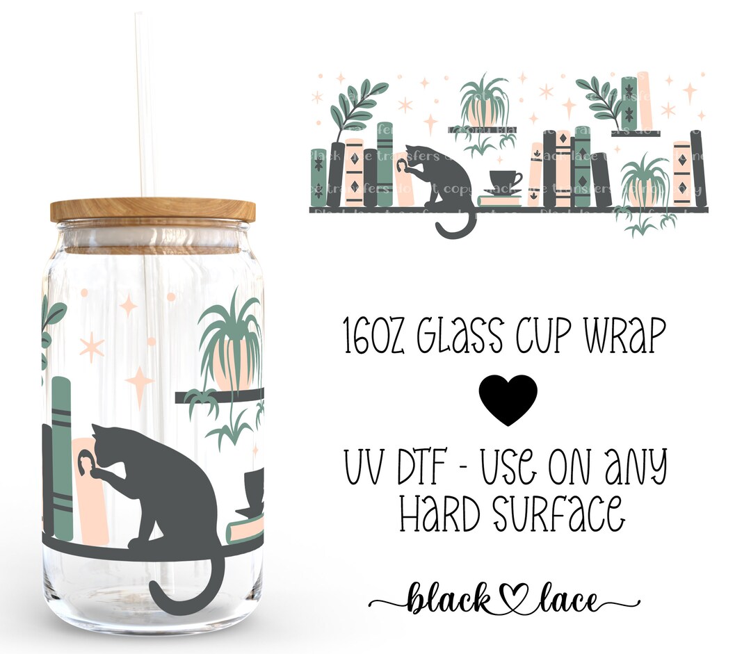 UV DTF Cup Wrap | Libby Beer Can Glass 16oz | Boho Bookshelf | - Etsy