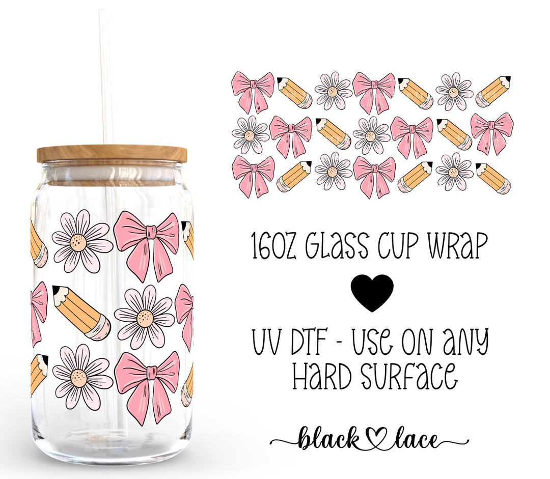 UV DTF Cup Wrap | Libby Beer Can Glass 16oz | Teacher Bows | - Etsy