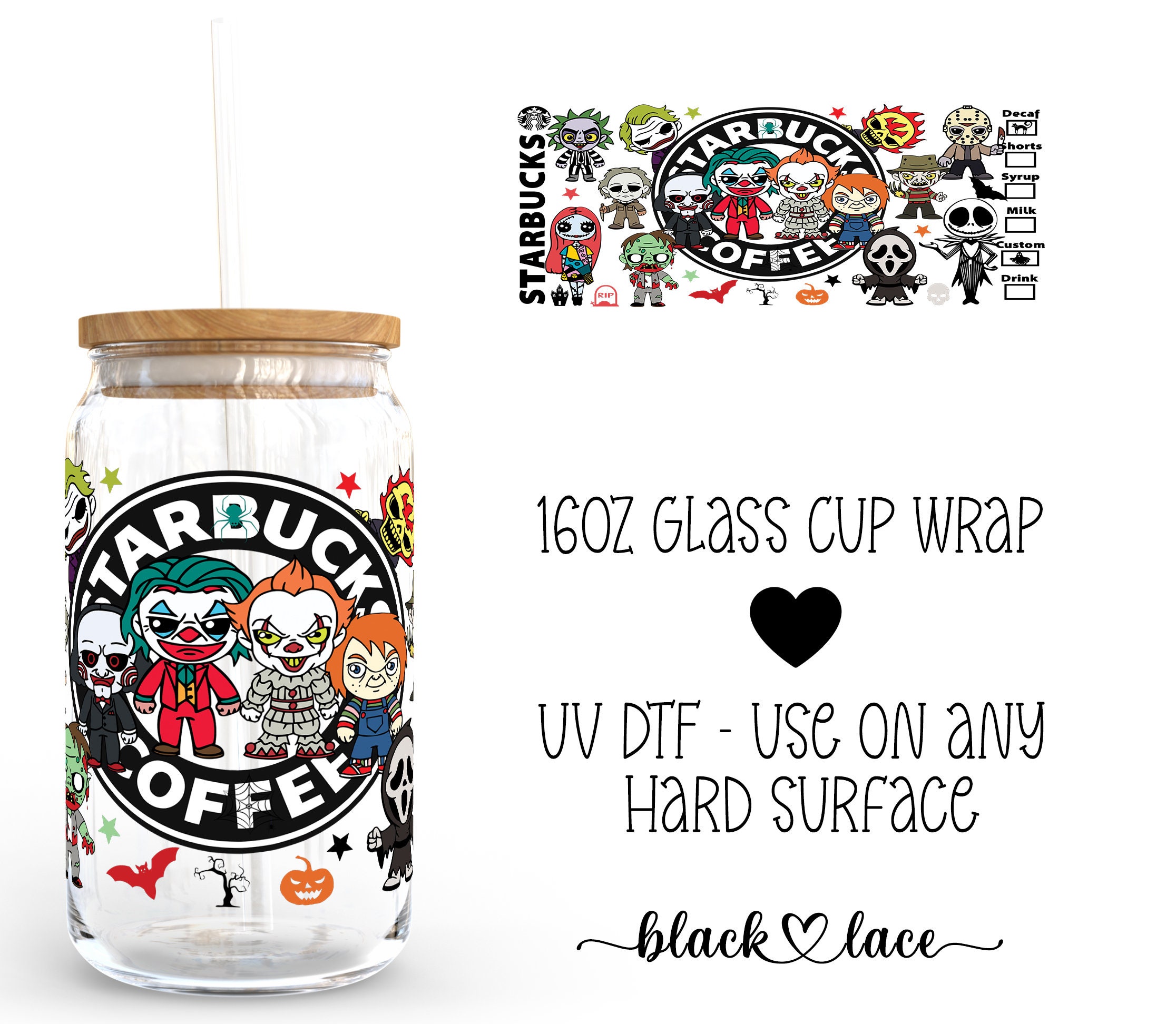  Halloween UV DTF Cup Wrap, 12 Sheet Transfer Stickers for Glass  Cups, UV DTF Transfer Waterproof Sticker for 16OZ Libbey Glass Cups