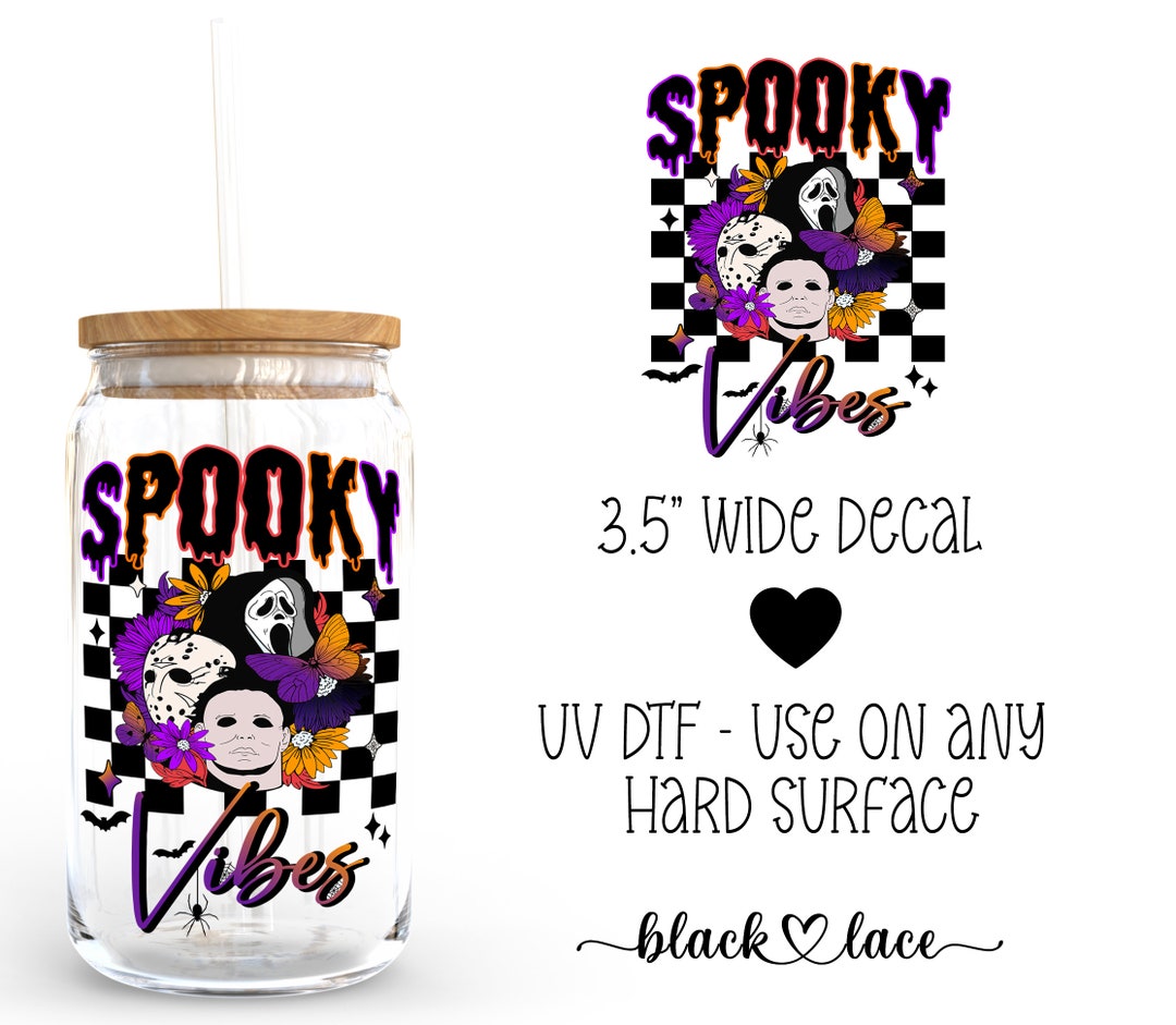 UV DTF Cup Wrap | Libby Beer Can Glass 16oz | Spooky Vibes | - Etsy