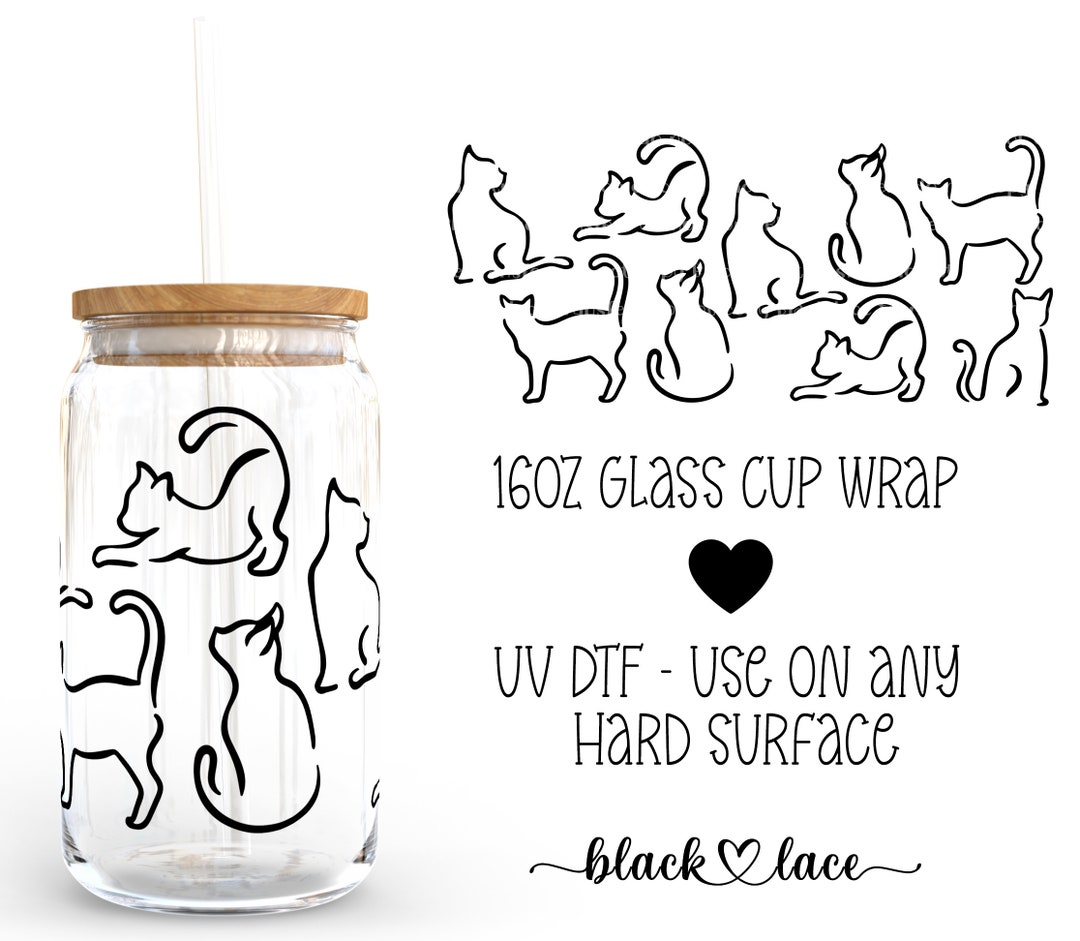 UV DTF Cup Wrap | Libby Beer Can Glass 16oz | Cat Silhouette | - Etsy