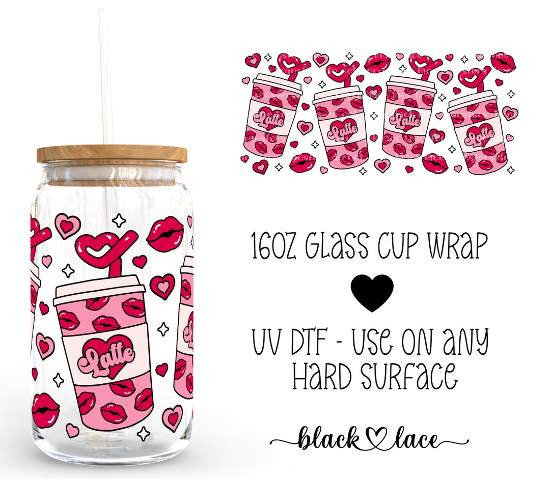 UV DTF Cup Wrap | Libby Beer Can Glass 16oz | Latte Kisses | - Etsy