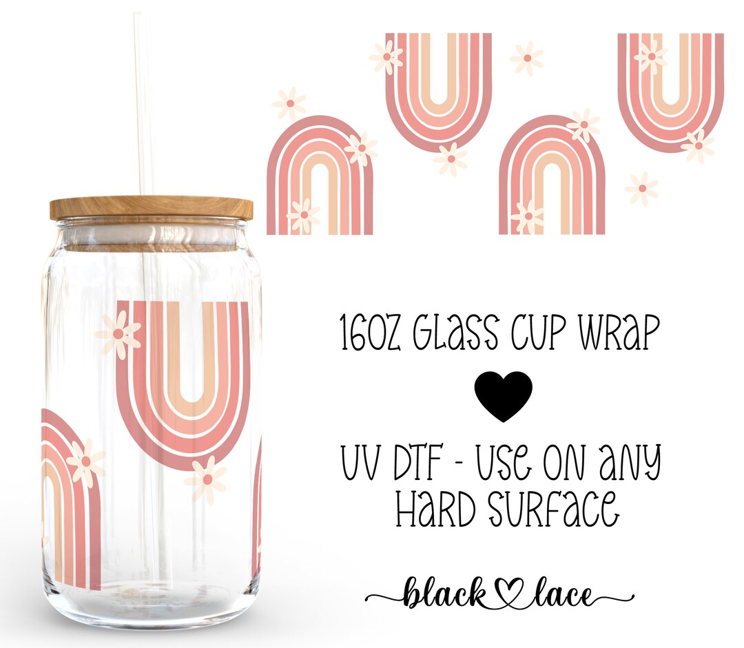 UV DTF Cup Wrap | Libby Beer Can Glass 16oz | Boho Rainbow | - Etsy