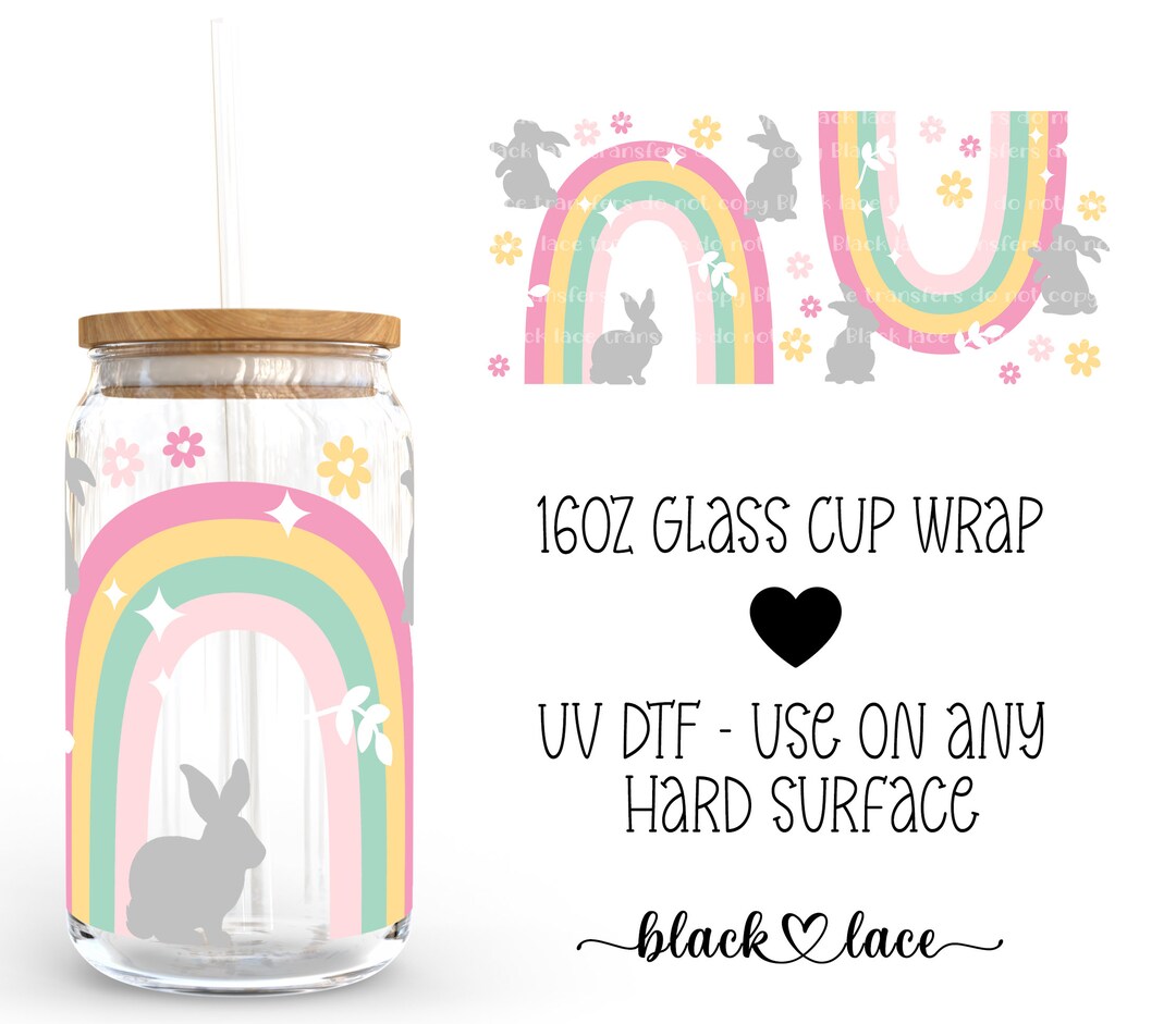 UV DTF Cup Wrap | Libby Beer Can Glass 16oz | Easter Bunny Rainbow | - Etsy
