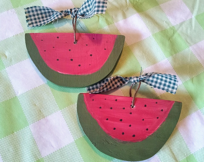 Handmade SET Watermelon Ornaments, Grapevine Tree, Tiered Displays, Bowl Filler, Knob Hangers, Summer Seasonal, Ready to Ship