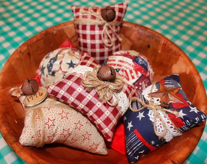 Set (C) Handmade Americana Patriotic Summer Mini Pillows / Balls for Bowl Fillers, Tier Trays, Home Decor, Farmhouse Seasonal Displays NEW