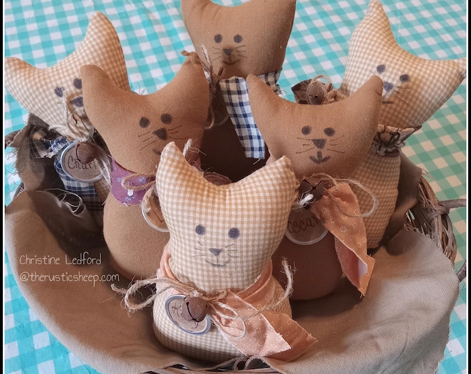 Autumn Farmhouse Kitties Handmade Bowl fillers, Corner Tucks, Tiered Tray Home Decor Seasonal Display Yellow Gingham, Earth Tones, Choice