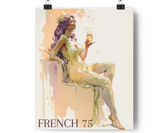 French 75 Print, Premium Art Nouveau AI-Generated Art, Vintage Poster for Home, Bar, Restaurant or Cocktail Bar Wall Decor, Alcohol Wall Art