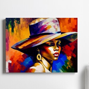 The Beauty of The Black Woman, Vibrant Art, Colorful and Radiant, African Woman in Hat, A Painting of African Woman, Printable art, Wall art