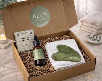 Jade Gua Sha Tool Gift Set: Jojoba Oil, Reduce Puffiness