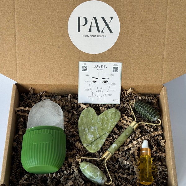 Gua Sha Skincare Set | Ice Roller | 100% Jade | For Her | Face Roller | Jade Roller | Skincare Box | Jade Stone | Face Sculpting Kit