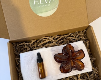 Hibiscus Flower Claw Clip & Jojoba Oil Set - Hair Clip Gift