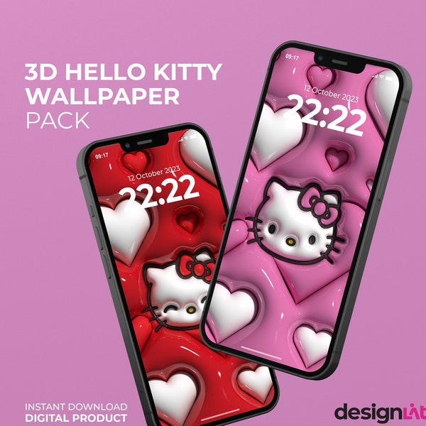 3D Aesthetic Kitty Phone Wallpaper | 3D Android iOS iPhone Samsung Mobile Phone Wallpaper Bundle | Lock Screen | inflated 3D Phone Wallpaper